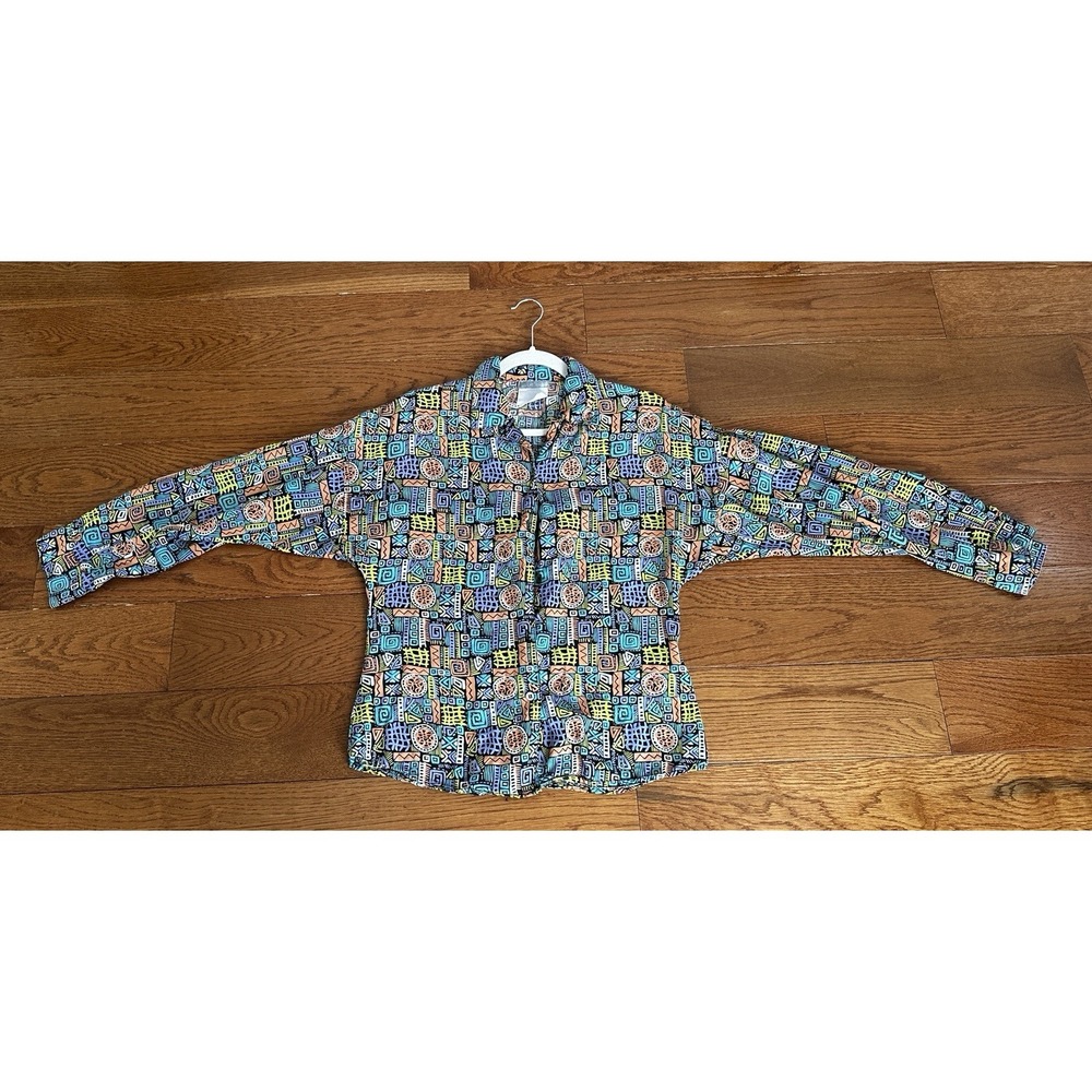 Vintage Esprit Abstract Geometric Print Button Down Shirt 90s Multicolor Size M
